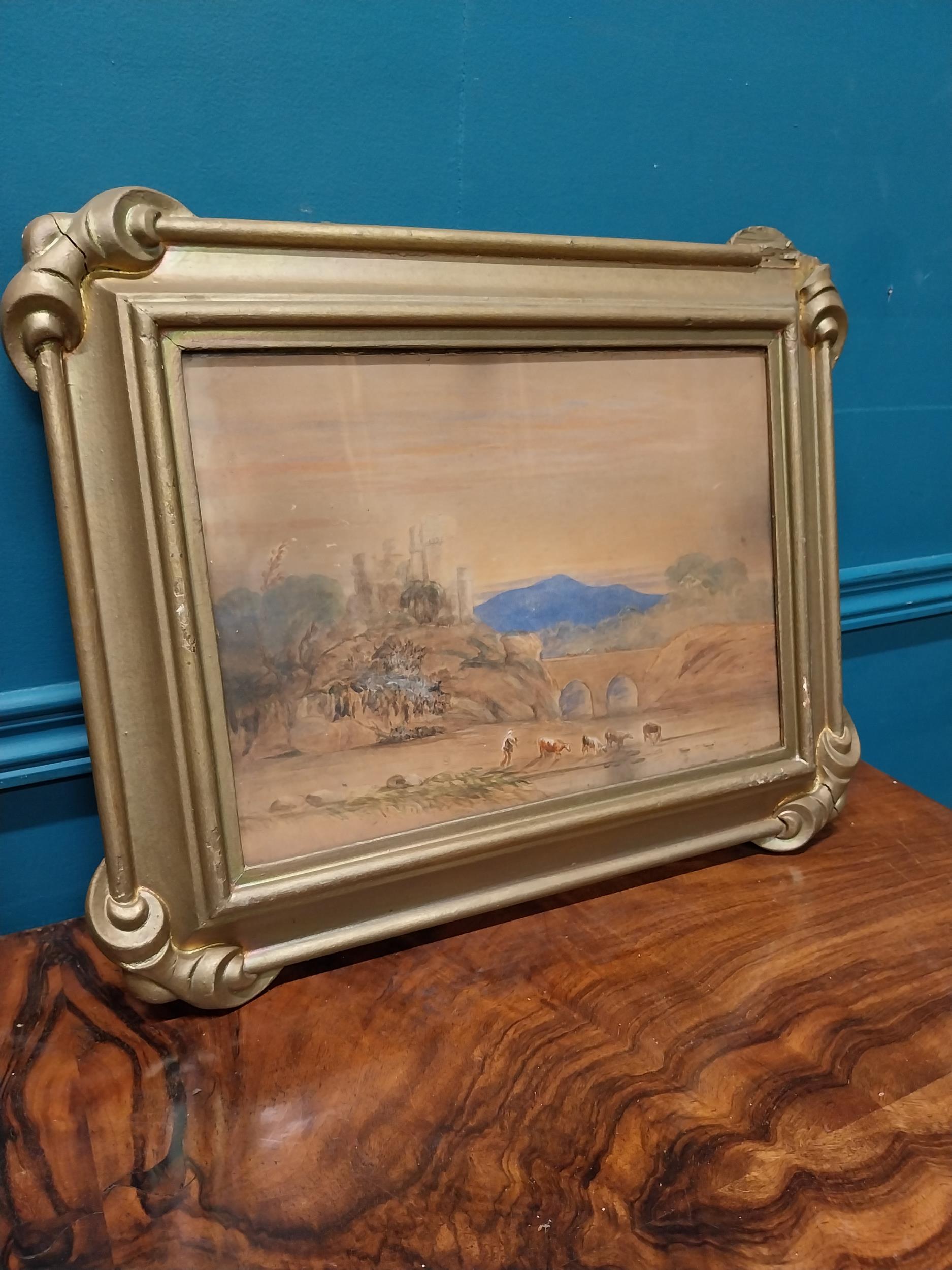 Pair of 19th C. watercolours Rural Scenes mounted in gilt frames. {37 cm H x 47 cm W}. - Image 2 of 5