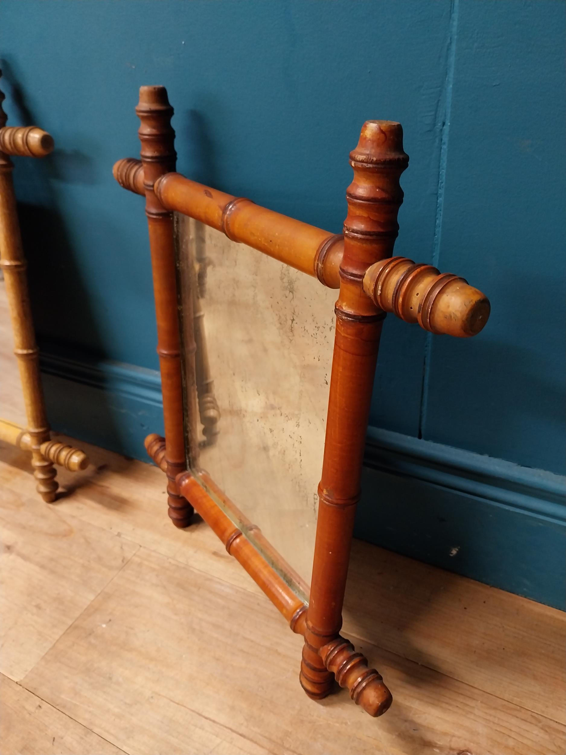 Three early 20th C. faux bamboo pine wall mirrors {52 cm H x 42 cm W and 47 cm H x 41 cm W}. - Image 3 of 5