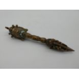 Decorative bronze oriental dagger. {32 cm H x 7 cm W x 7 cm D}.