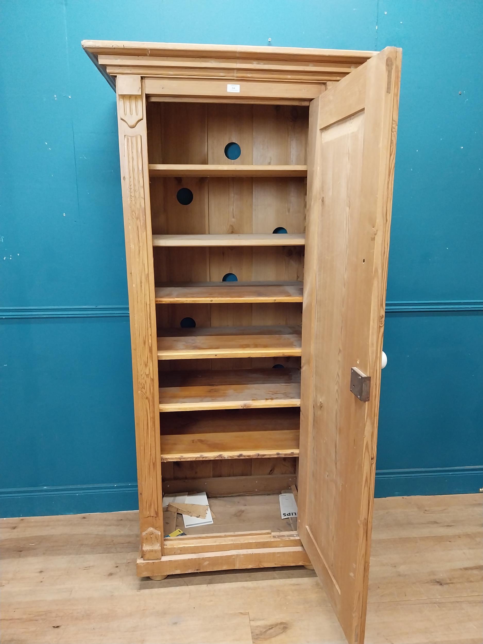 Stripped pine single door kitchen cupboard with six graduated inner shelves. {188 cm H x 88 cm W x - Image 2 of 7