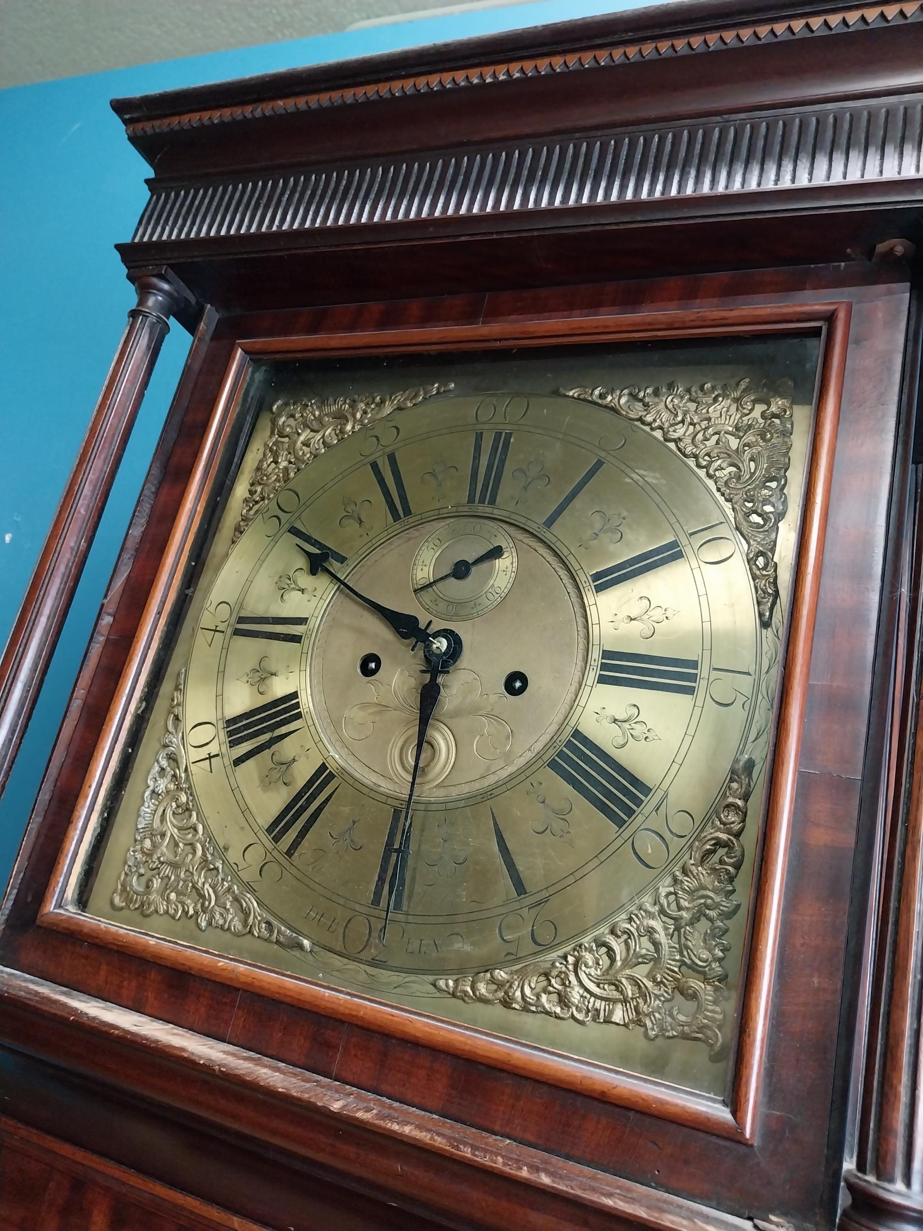 Early 19th C. oak and mahogany inlaid long case Grandfather clock the moulded cornice above a - Image 4 of 5