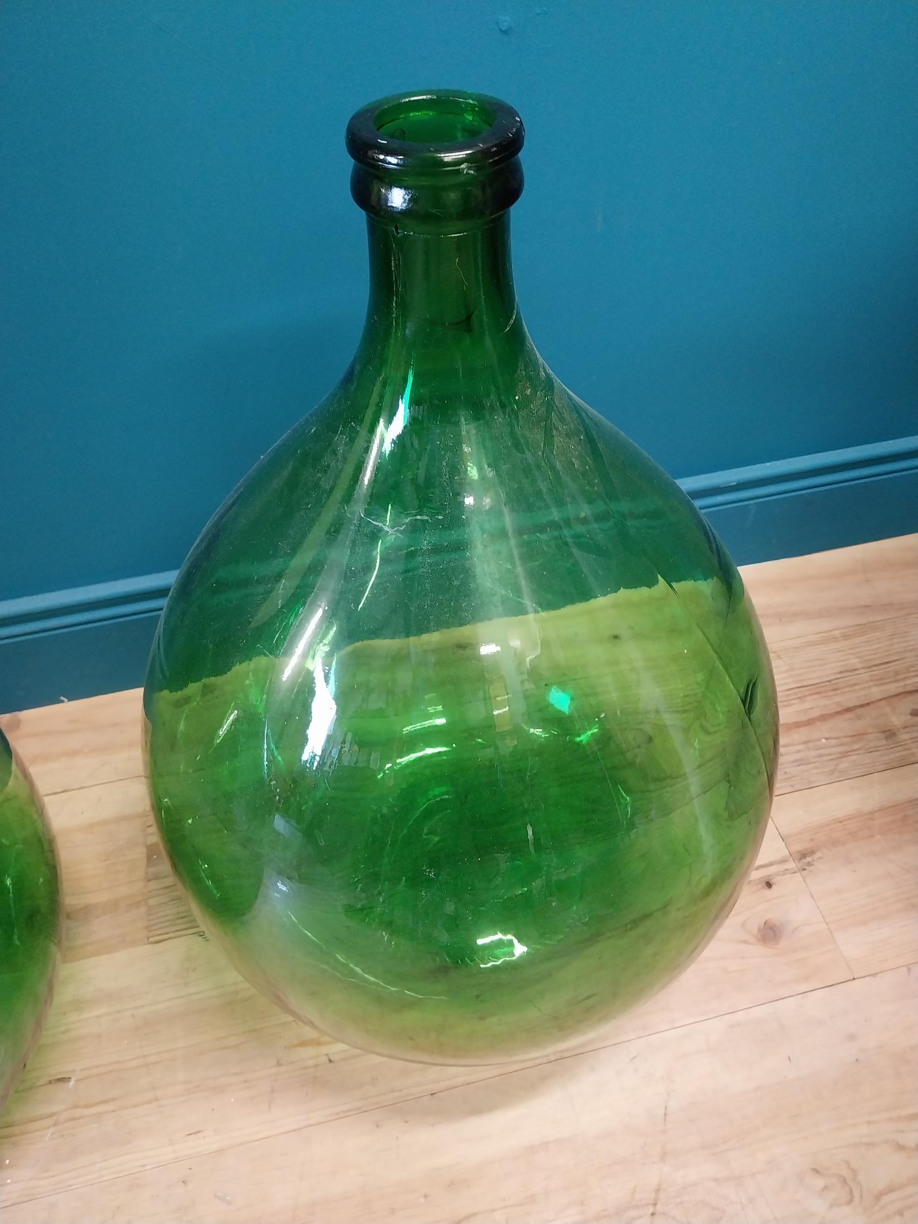 Pair of 19th C. green carboy glass bottles. {70 cm H x 43 cm Dia.}. - Image 3 of 3