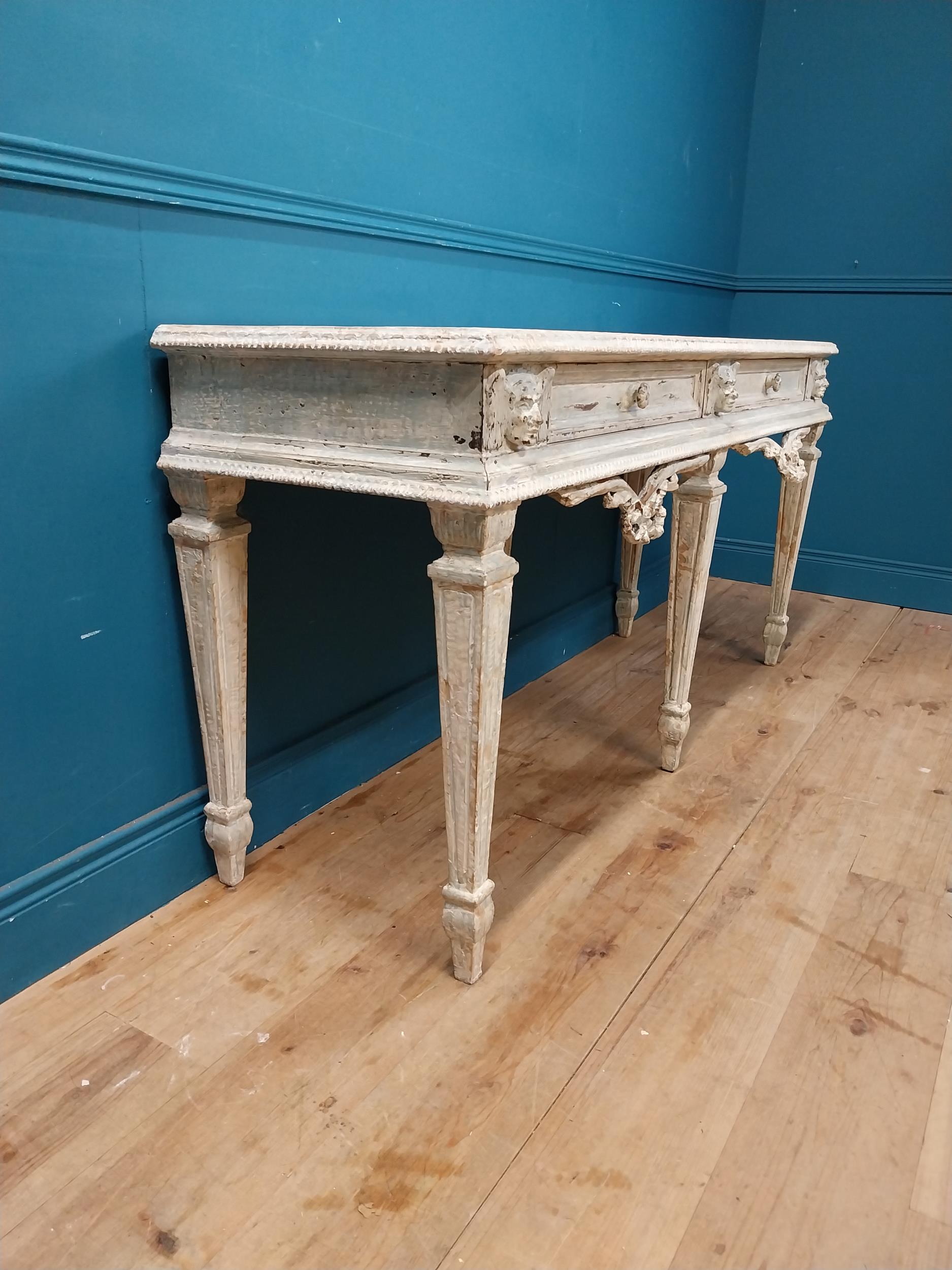 Good quality French painted pine console table with two drawers in the frieze raised on square - Image 4 of 10