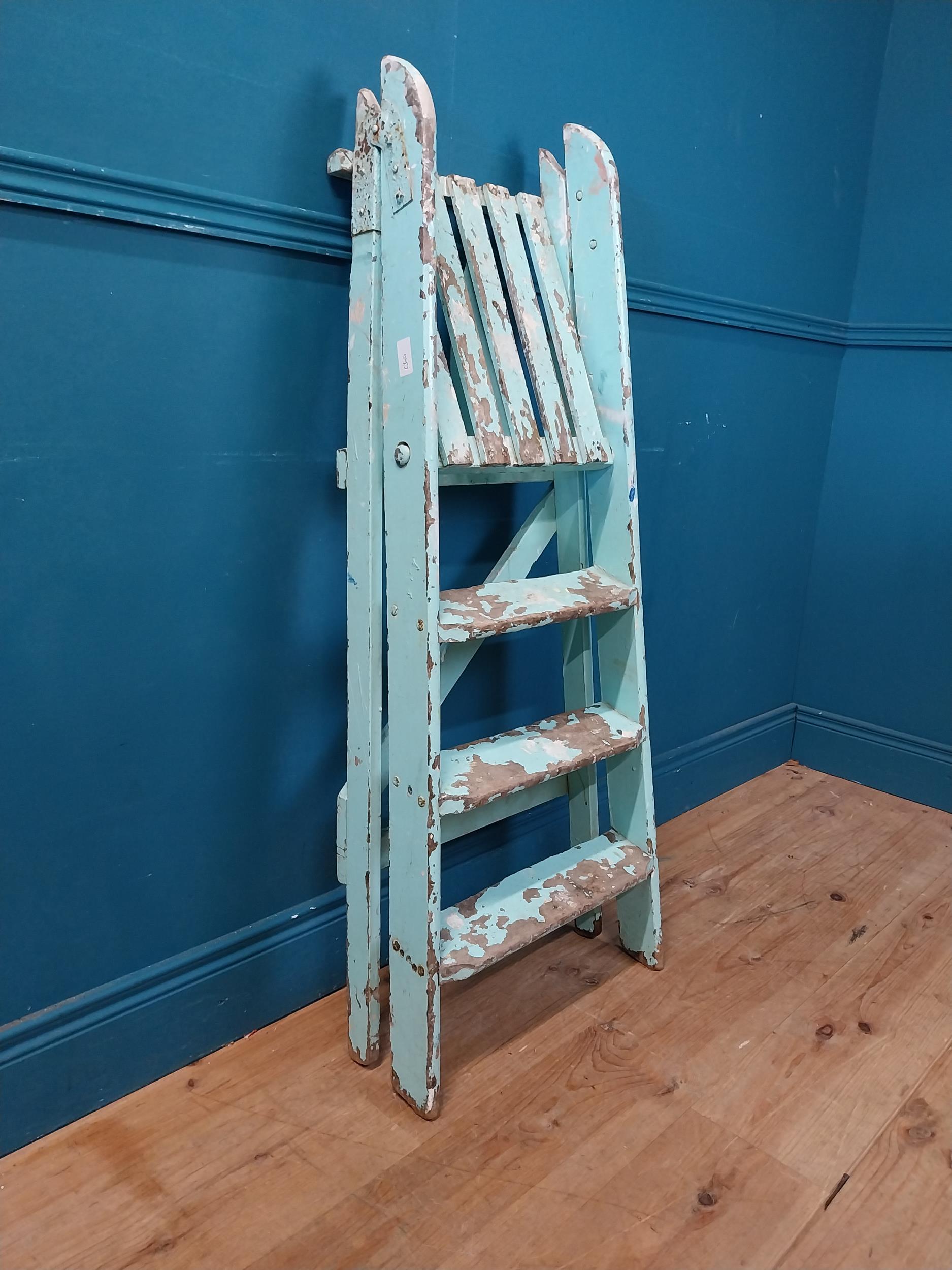 Early 20th C. painted pine ladder {114 cm H x 50 cm W x 60 cm D}. - Image 2 of 7