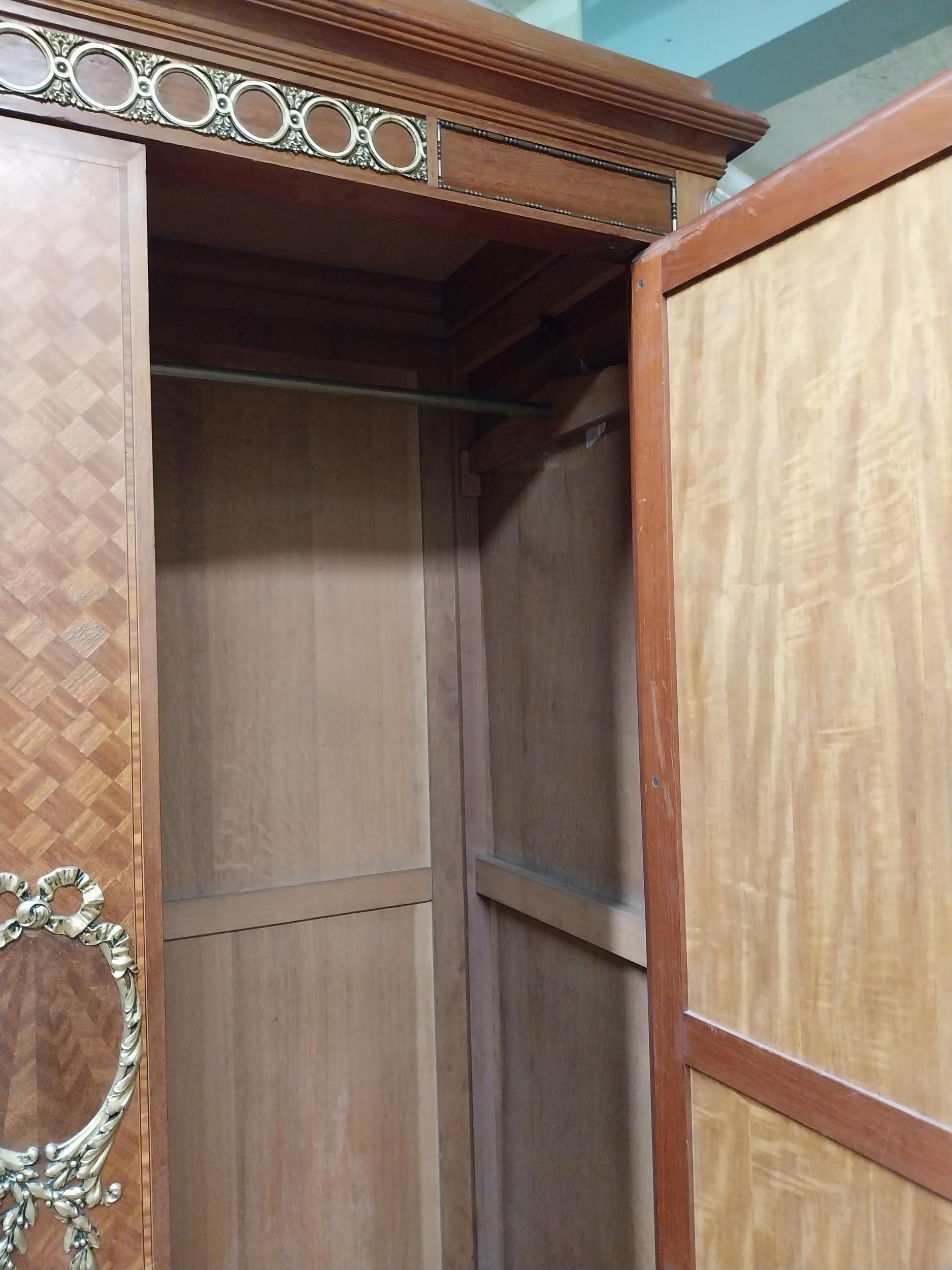 Good quality Edwardian Kingwood wardrobe with two mirrored doors over two drawers and ormolu mounted - Image 10 of 10