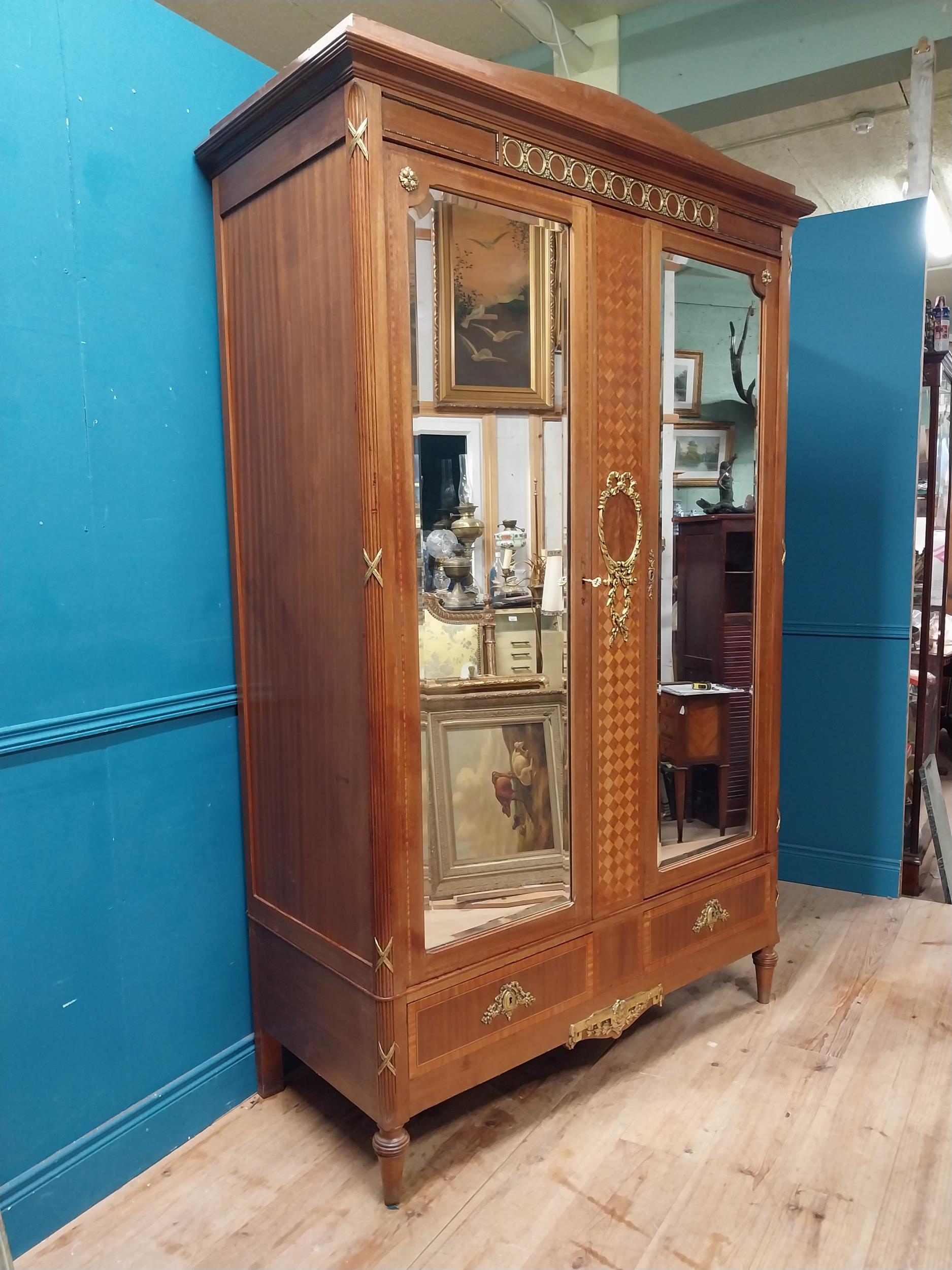 Good quality Edwardian Kingwood wardrobe with two mirrored doors over two drawers and ormolu mounted - Image 3 of 10