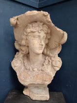 Alabaster bust of a young women {H 68cm x W 44cm x D 22cm}.