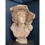 Alabaster bust of a young women {H 68cm x W 44cm x D 22cm}.