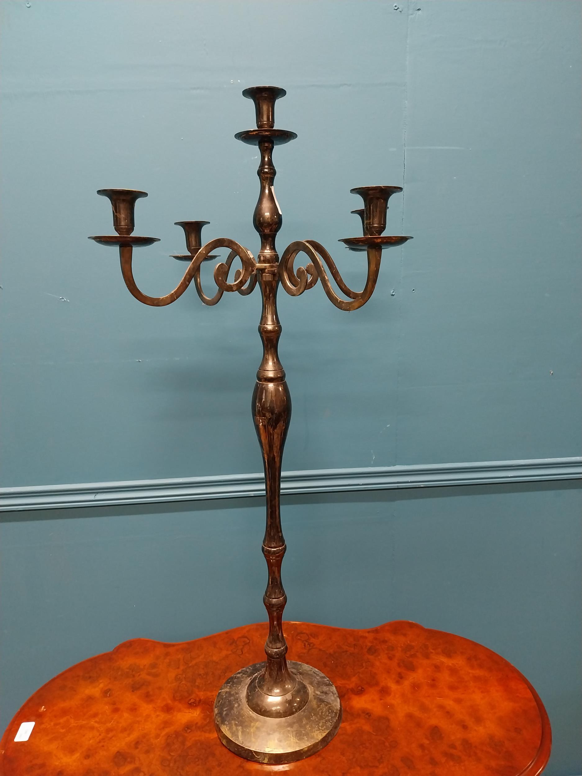 Silver plate four branch candelabra {96 cm H x 40 cm Dia.}.