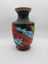 Decorative cloisonne vase decorated with cockerels. {39 cm H x 22 cm Dia.}.