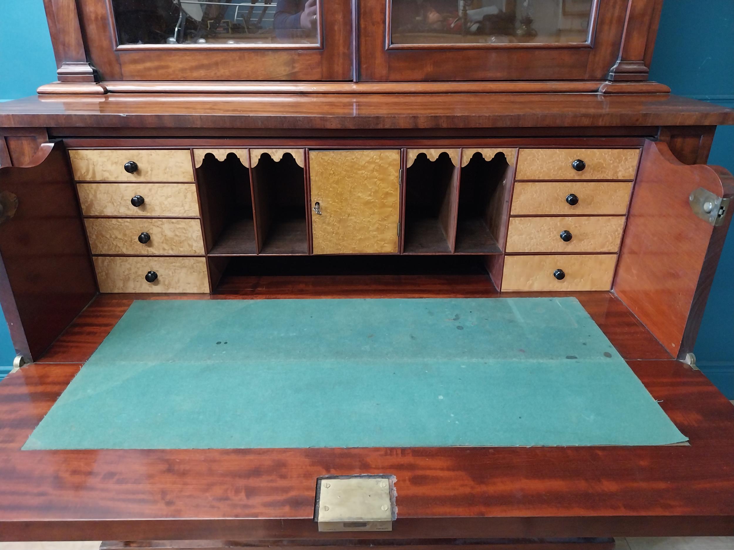 19th C. mahogany bureau bookcase with two glazed doors and fitted interior over two blind doors {231 - Image 5 of 11