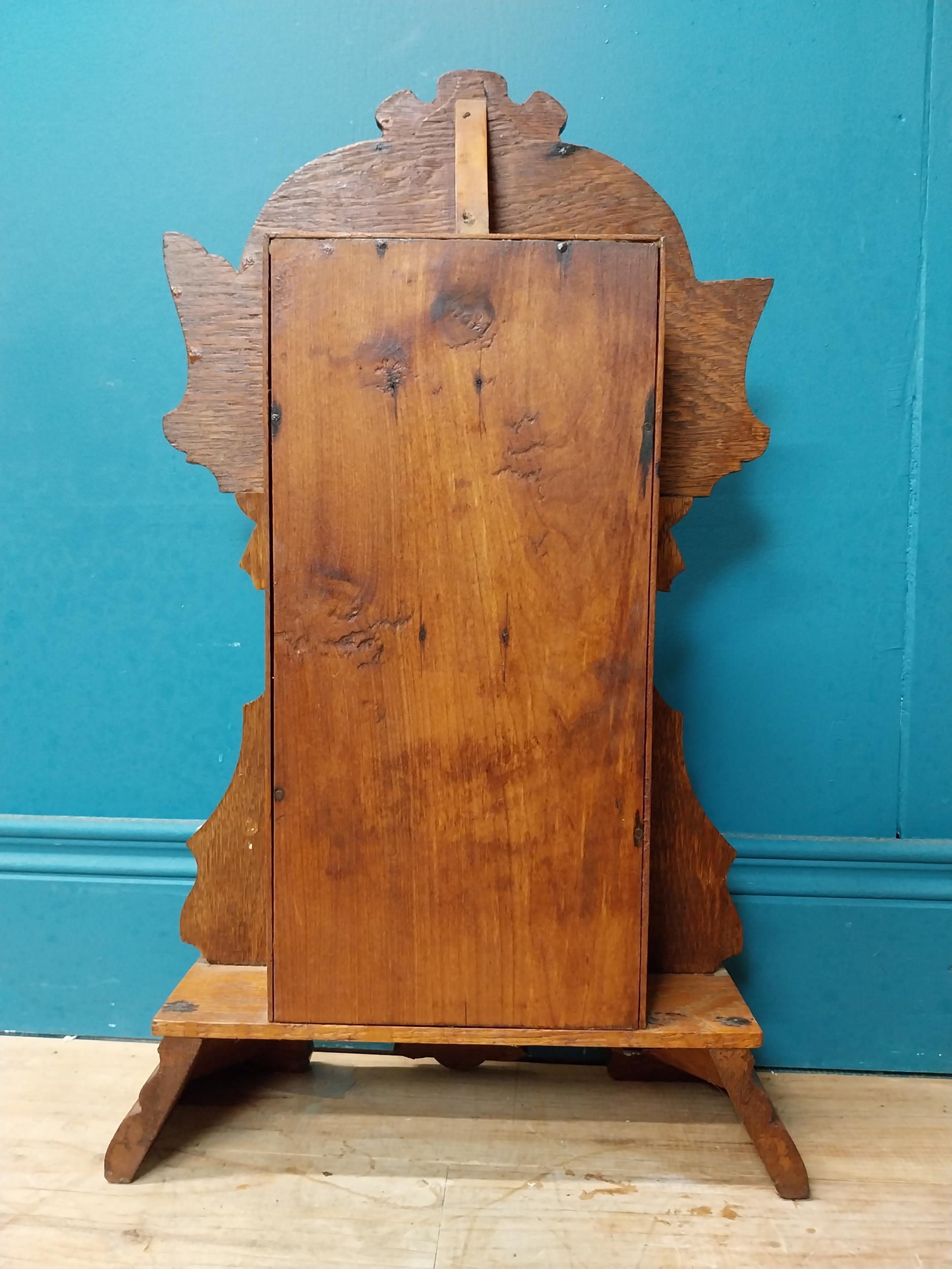 Early 20th C. oak gingerbread clock. {60 cm H x 37 cm W x 14 cm D}. - Image 5 of 5