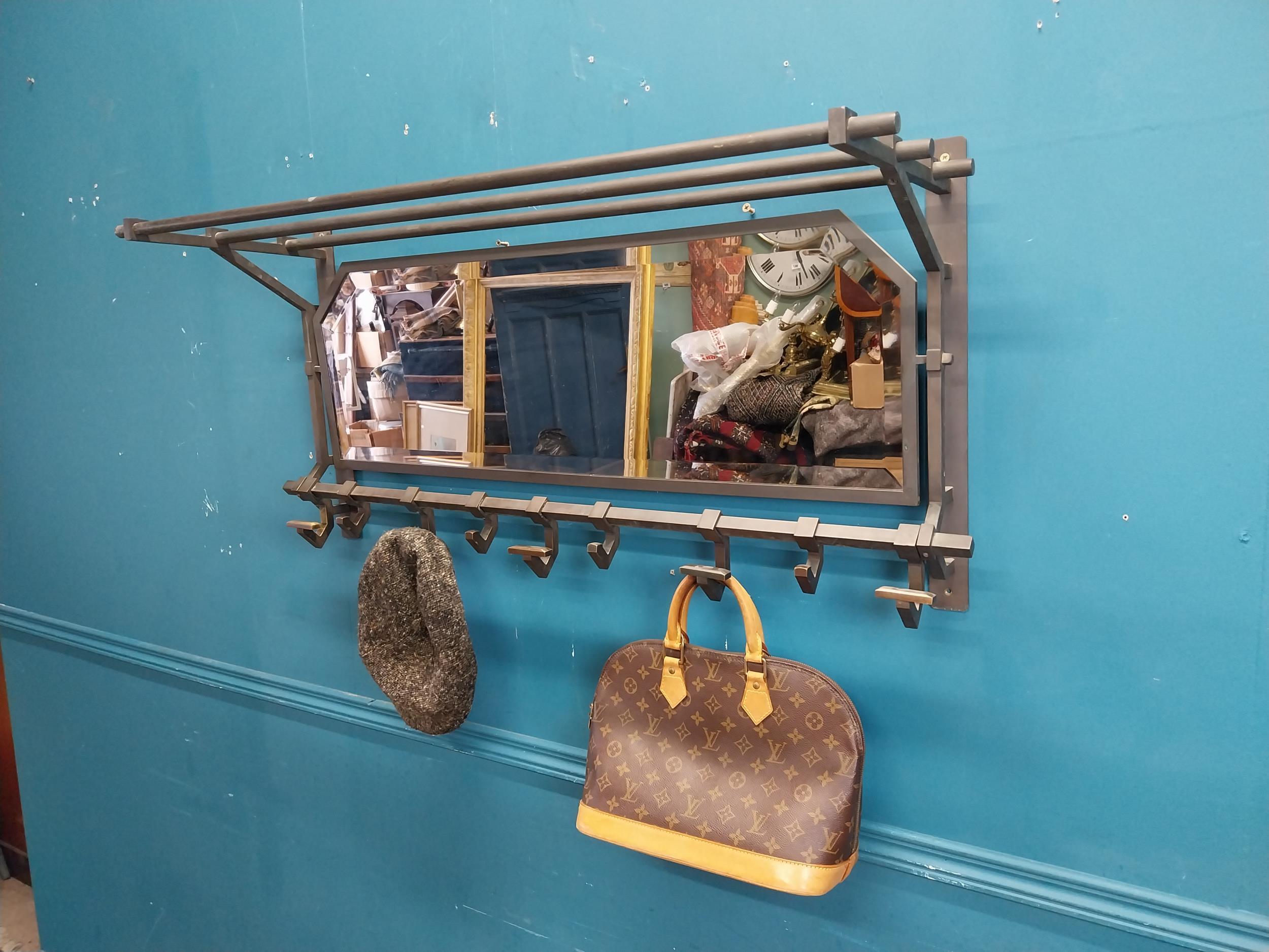 Rare early 20th C. bronze luggage and coat rack with mirror. {50 cm H x 101 cm W x 30 cm D}. - Image 2 of 6
