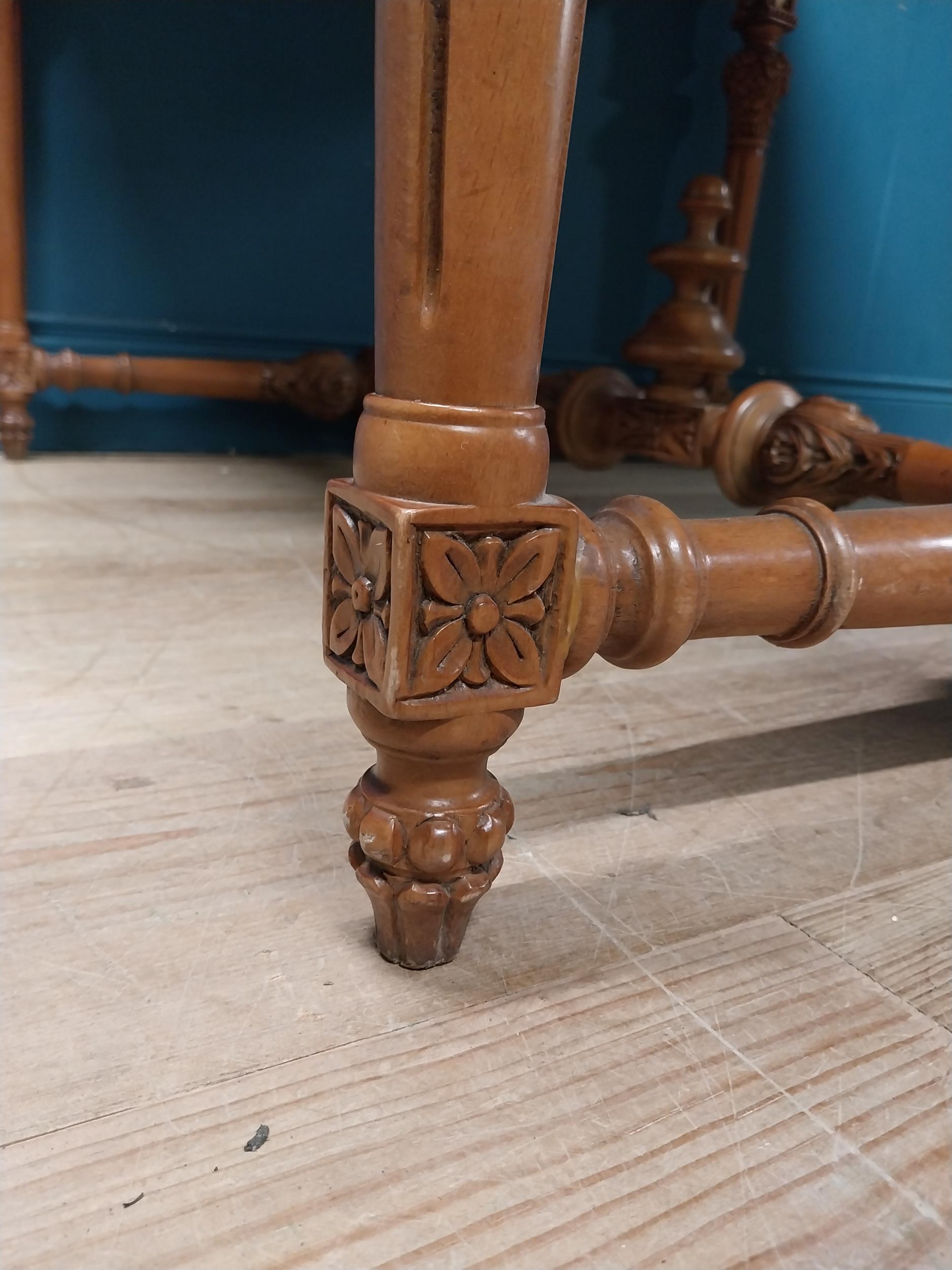 Walnut and partial gilt centre table with marble top raised on carved turned legs {87 cm H x 104 - Image 7 of 9