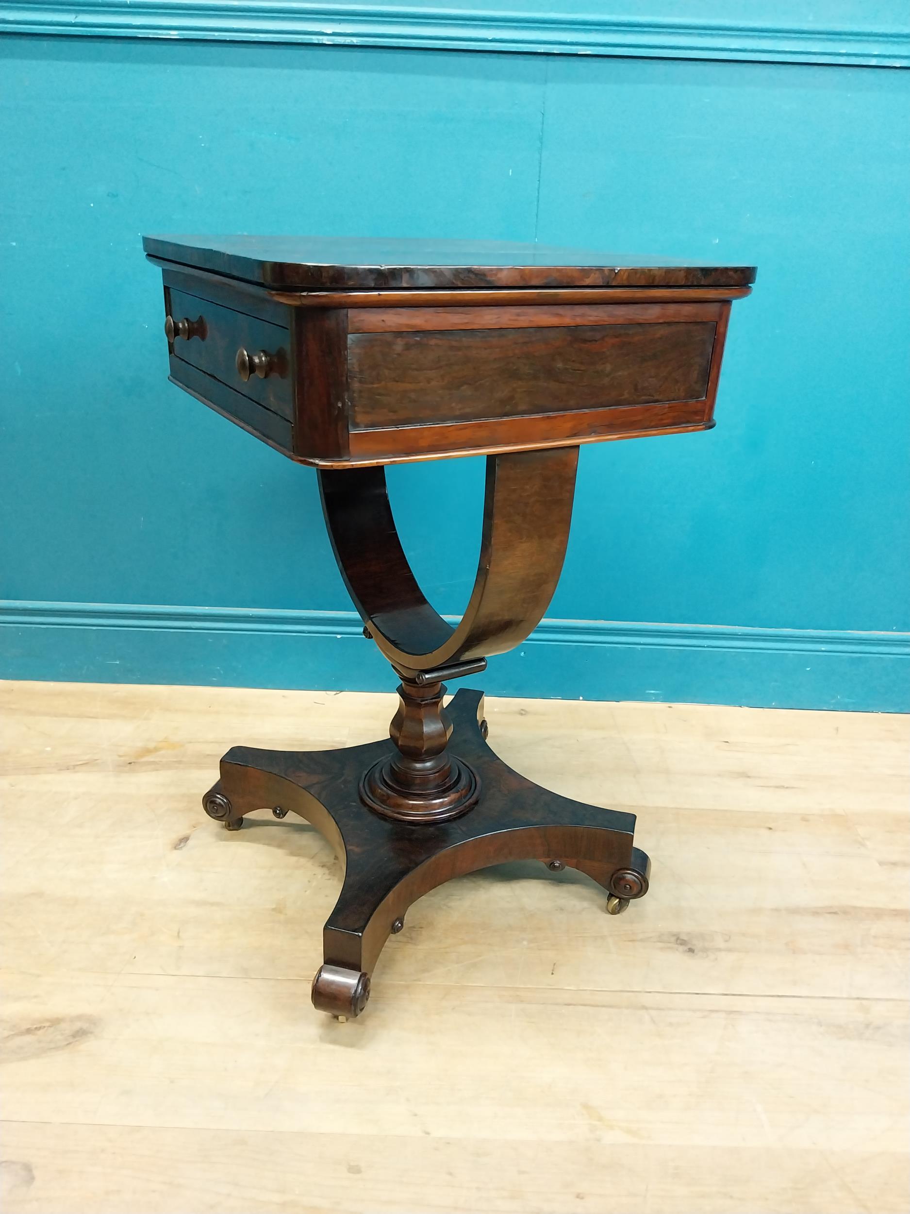 William IV rosewood lamp table with single drawer in frieze raised on bow shaped support on platform - Image 7 of 8