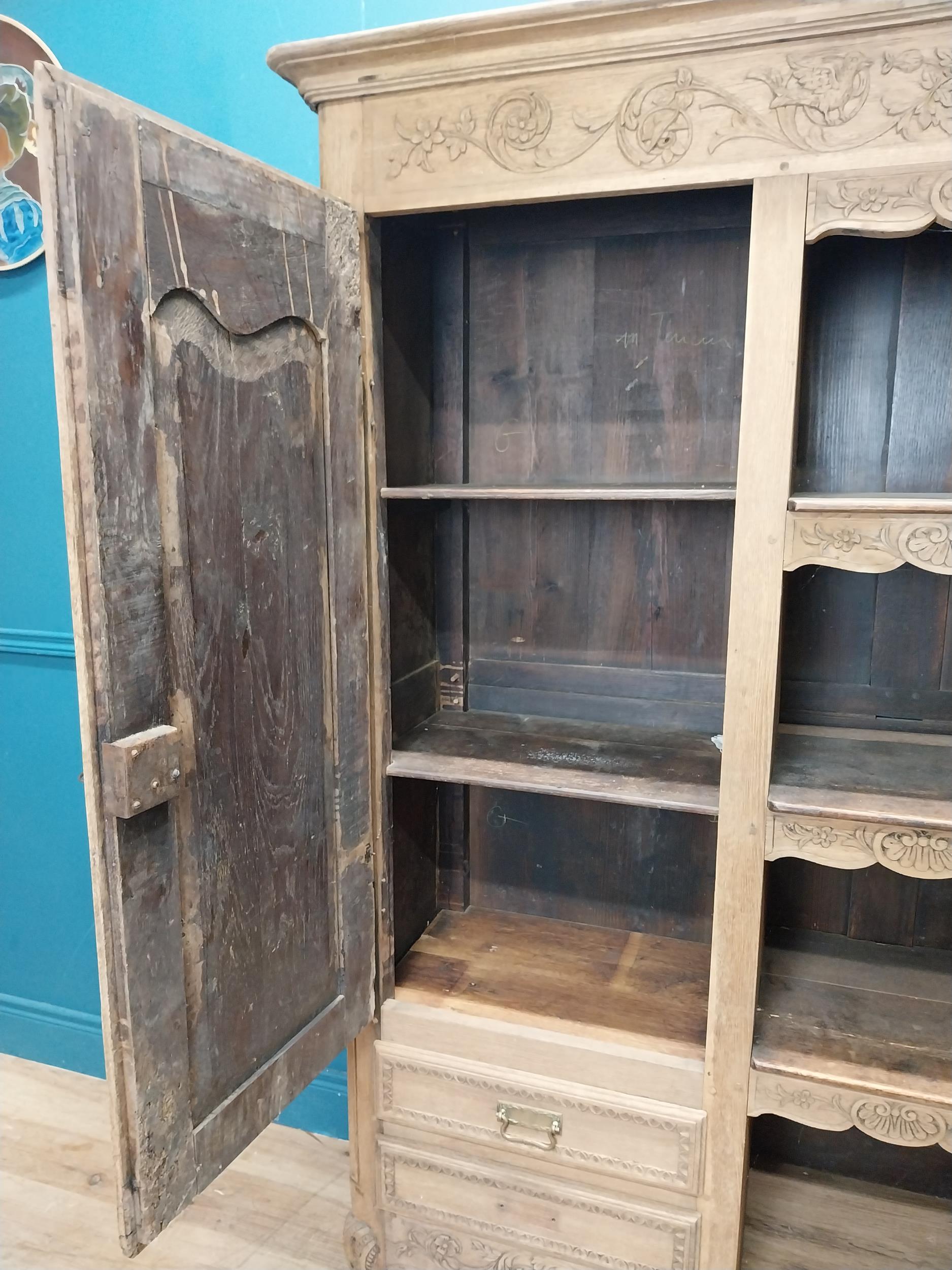 19th C. bleached oak kitchen cabinet with four open shelves in middle surrounded by two short - Image 6 of 11
