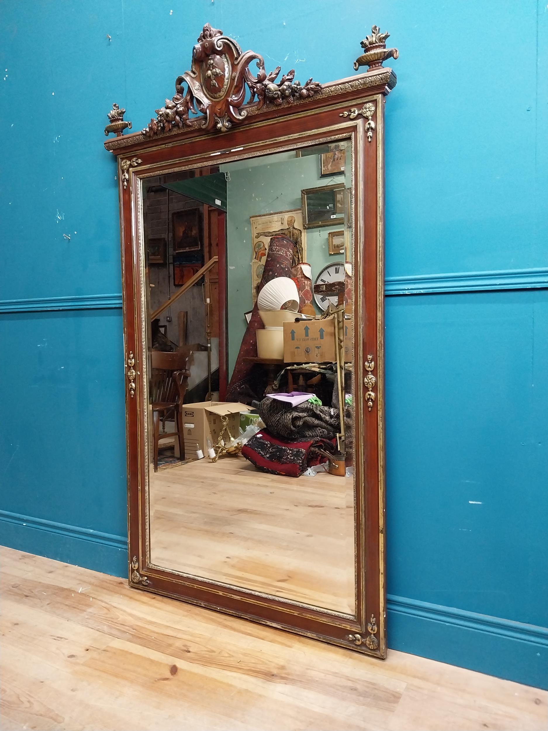 19th C. gilt and painted wood French wall mirror with floral and urn decoration. {172 cm H x 98 cm W - Image 6 of 10
