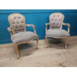 Pair of French bleached oak and upholstered chairs {96 cm H x 66 cm W x 60 cm D].