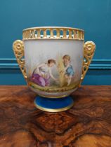 19th C. hand painted French ceramic vase decorated with Children in Field. {23 cm H x 26 cm Dia.}.