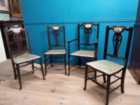 Set of three Art Nouveau mahogany and upholstered chairs and one open armchair. Chairs {94 cm H x 42