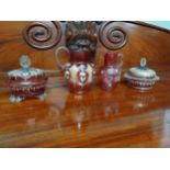 Two 19th C. painted ruby glass jugs {18 cm H x 12 cm Dia.} and {16 cm H x 12 cm Dia.} and two