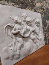 Decorative plaster wall plaque depicting Cherubs {38 cm H x 49 cm W}.