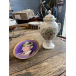 Princess Diana commerative plate and urn.