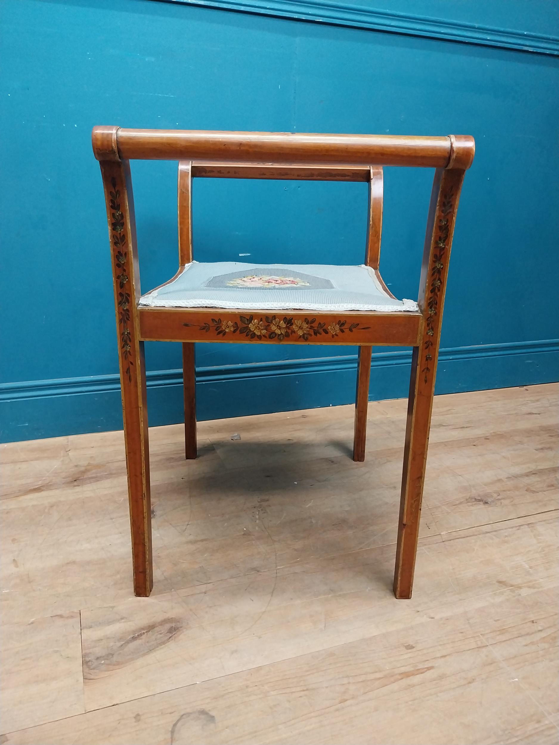 Edwardian satinwood stool with upholstered tapestry seat. {64 cm H x 60 cm W x 40 cm D}. - Image 5 of 5