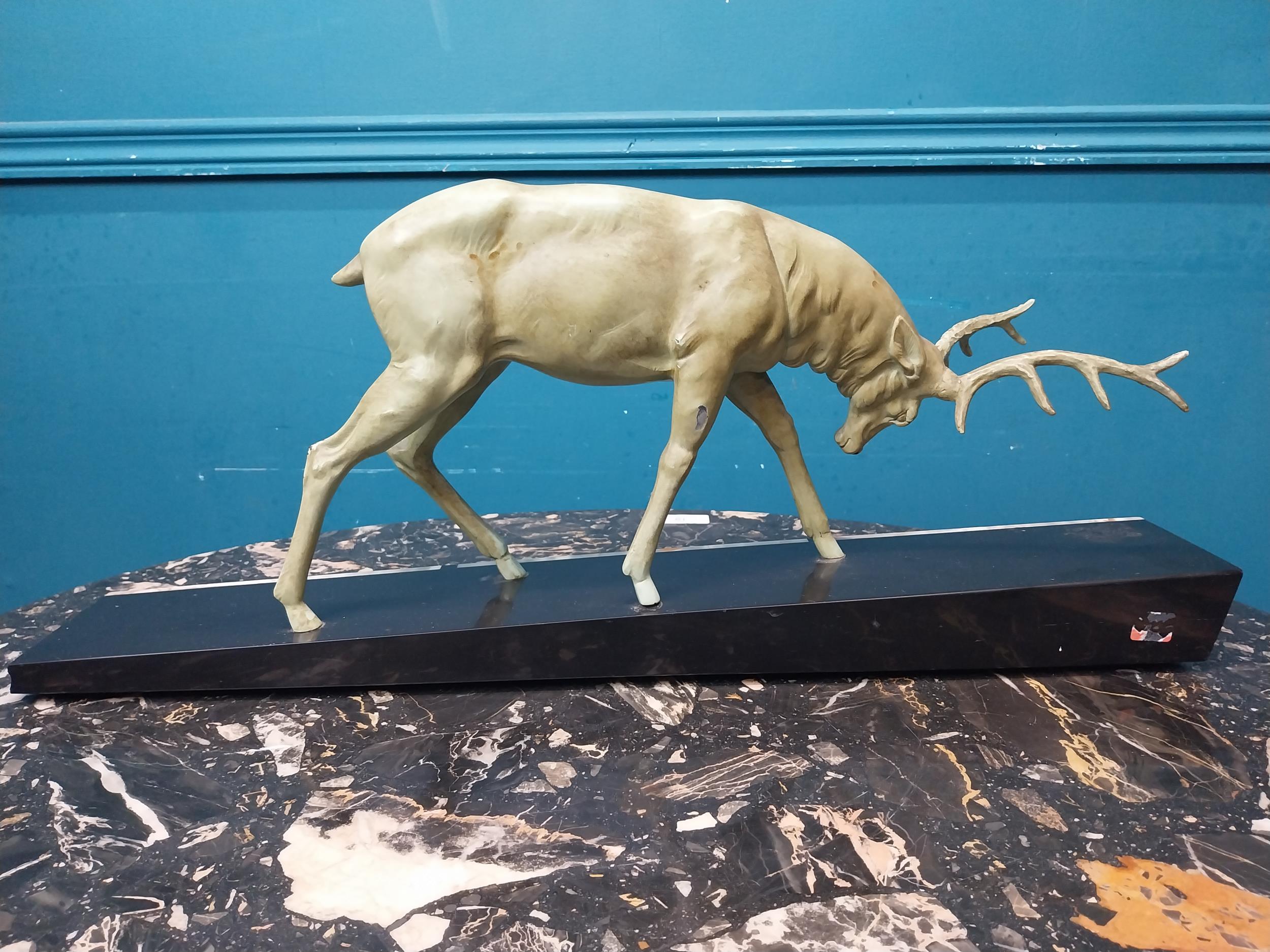 Art Deco spelter Stag on marble base. {24 cm H x 60 cm W x 16 cm D}. - Image 3 of 4