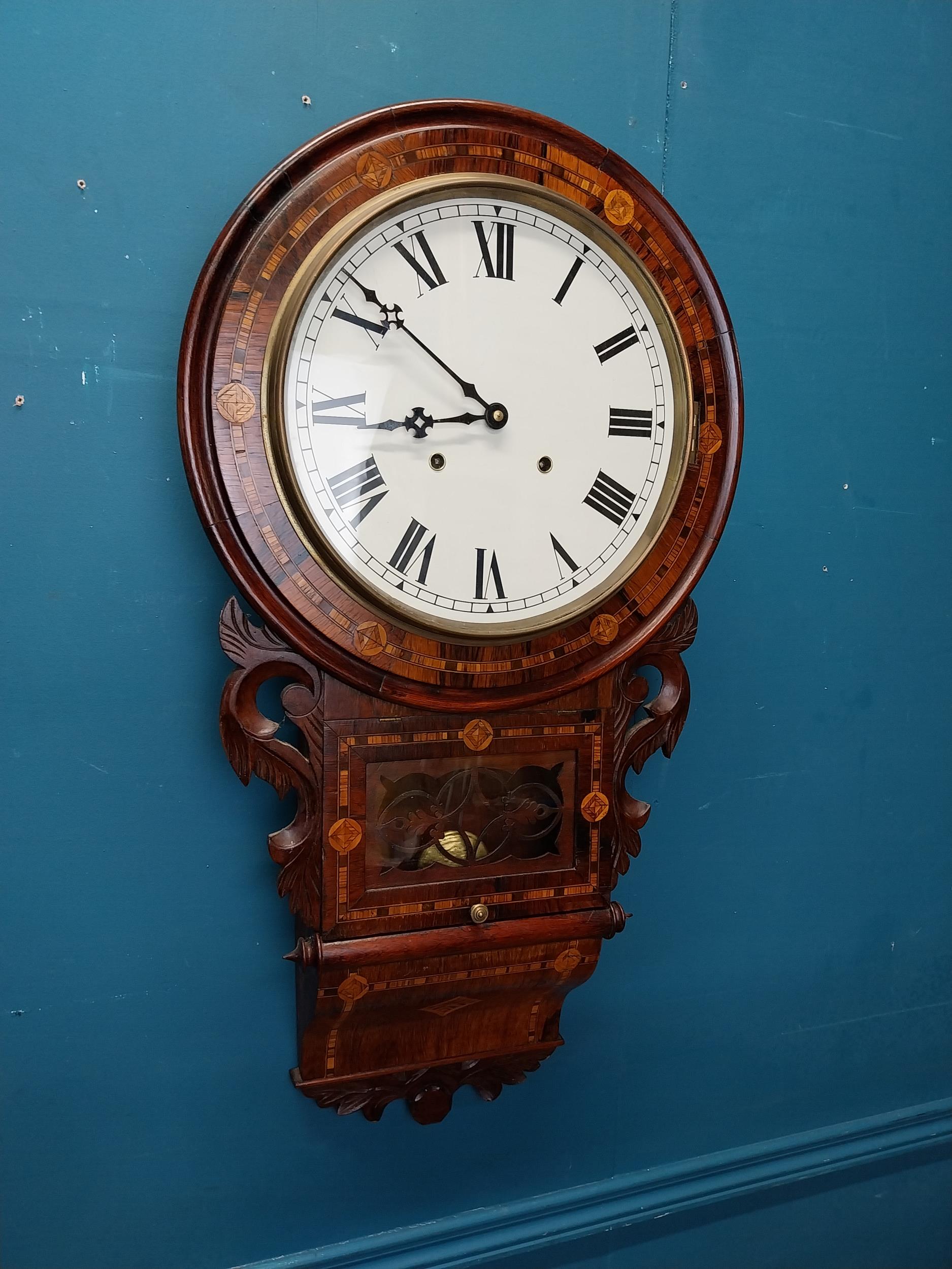 Victorian rosewood drop dial wall clock {80 cm H x 42 cm W x 35 cm D].