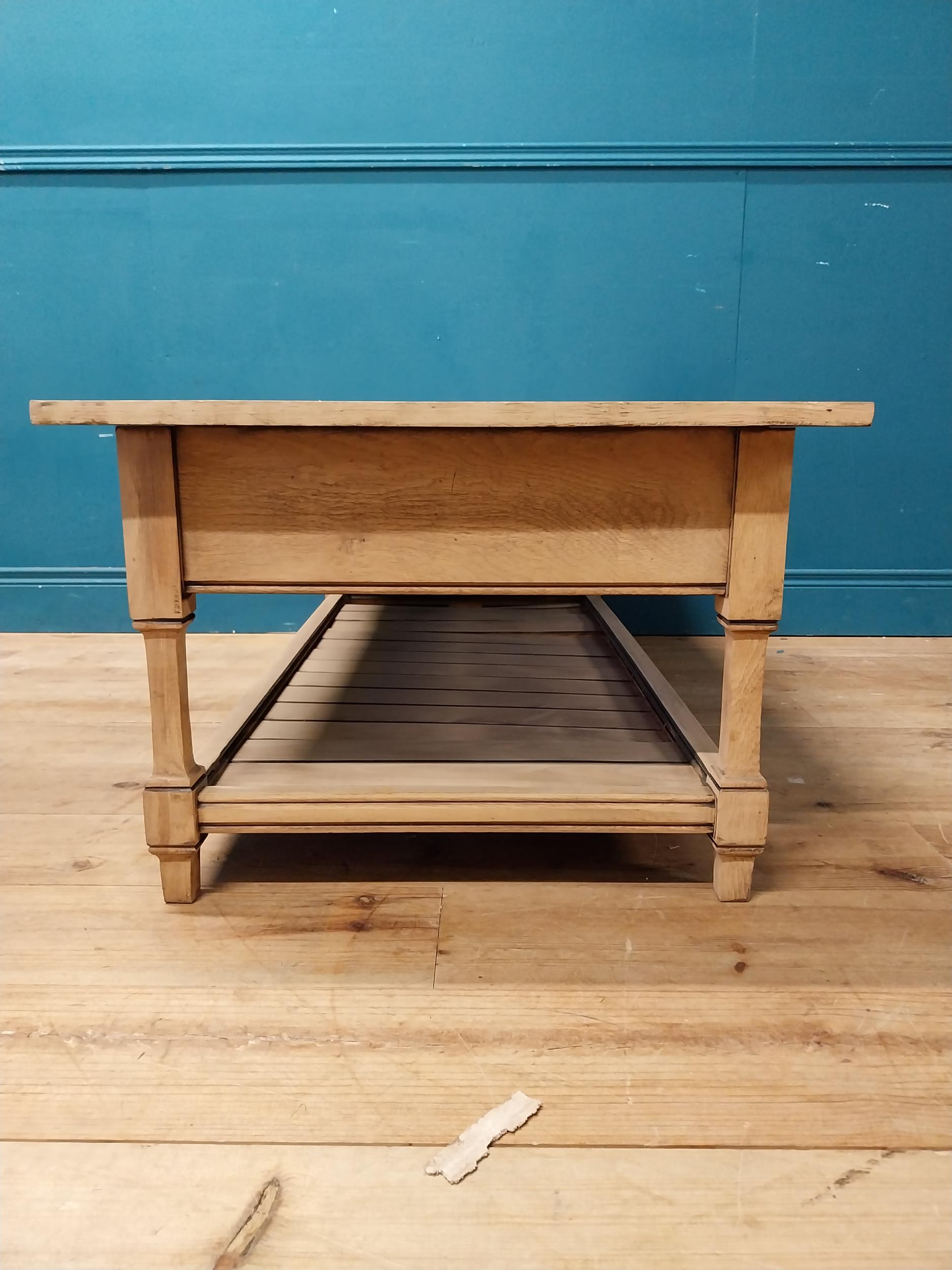 Early 19th C. Edwardian bleached oak coffee table with two drawers in the frieze {48 cm H x 130 cm W - Image 6 of 7