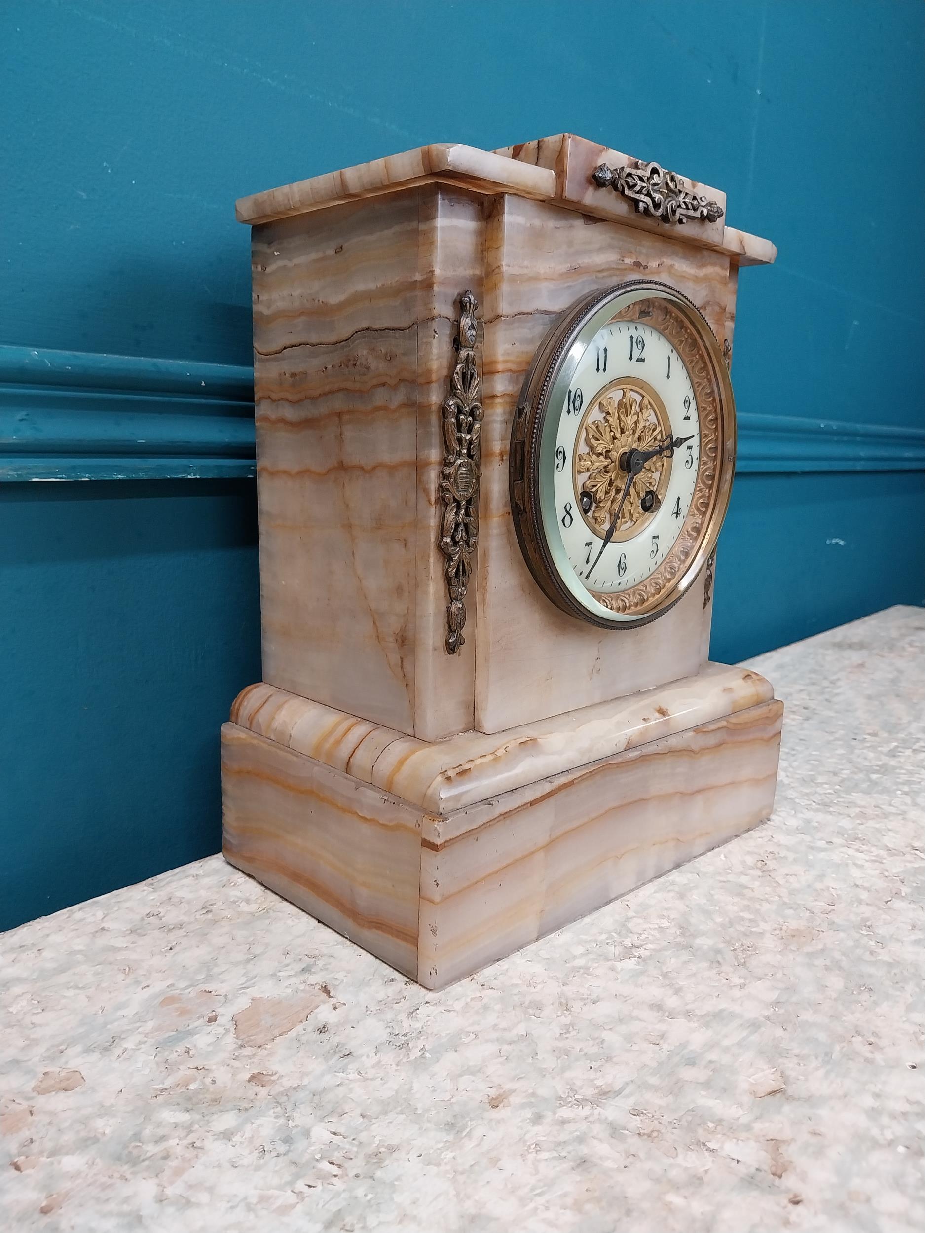 19th C. onyx mantle clock {26 cm H x 20 cm W x 12 cm D}. - Image 3 of 6