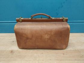 Early 20th C. leather Gladstone bag. {27 cm H x 72 cm W x 23 cm D}