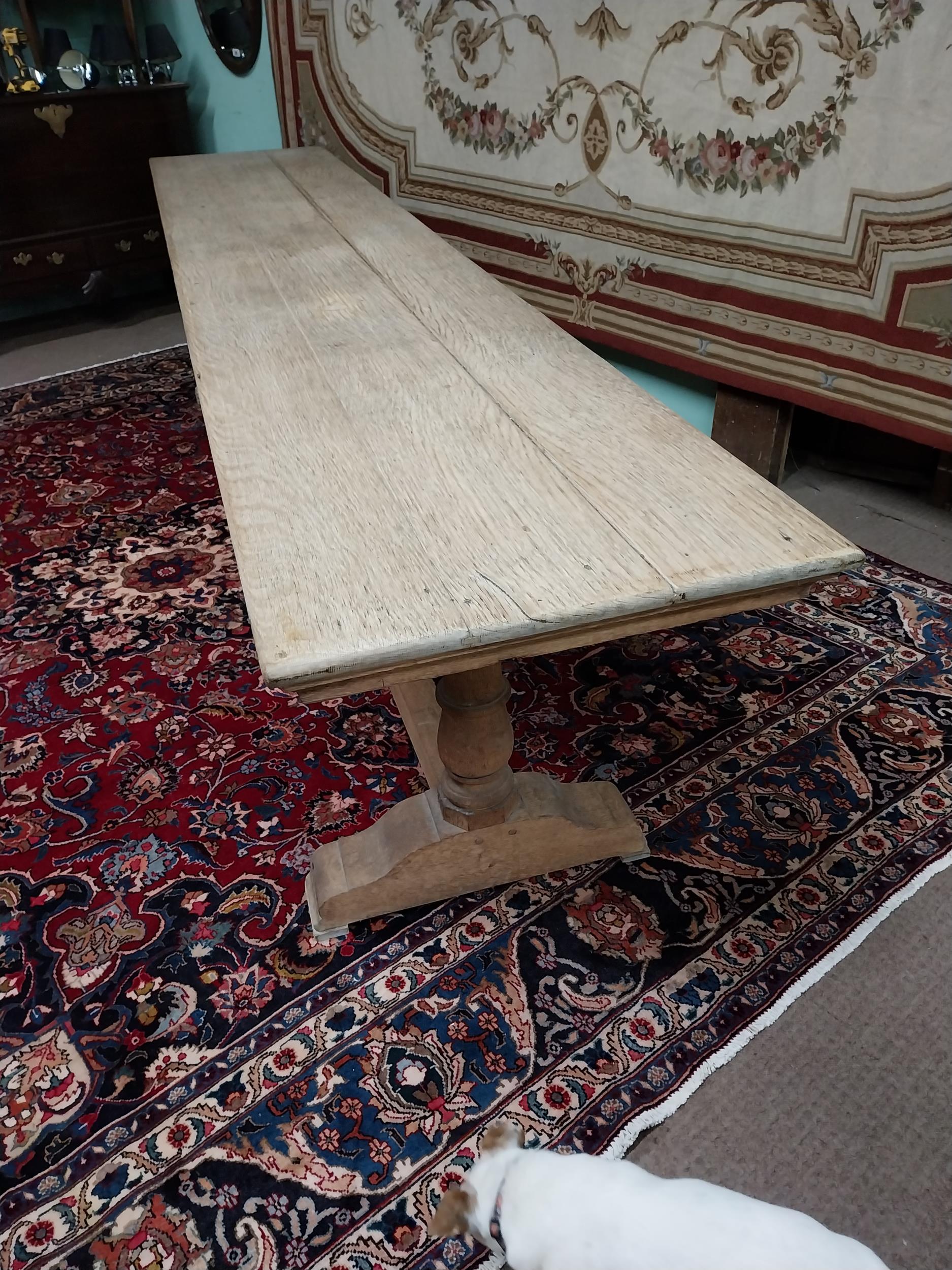 Exceptional quality bleached oak refectory table with two plank top raised on turned columns and - Image 2 of 9