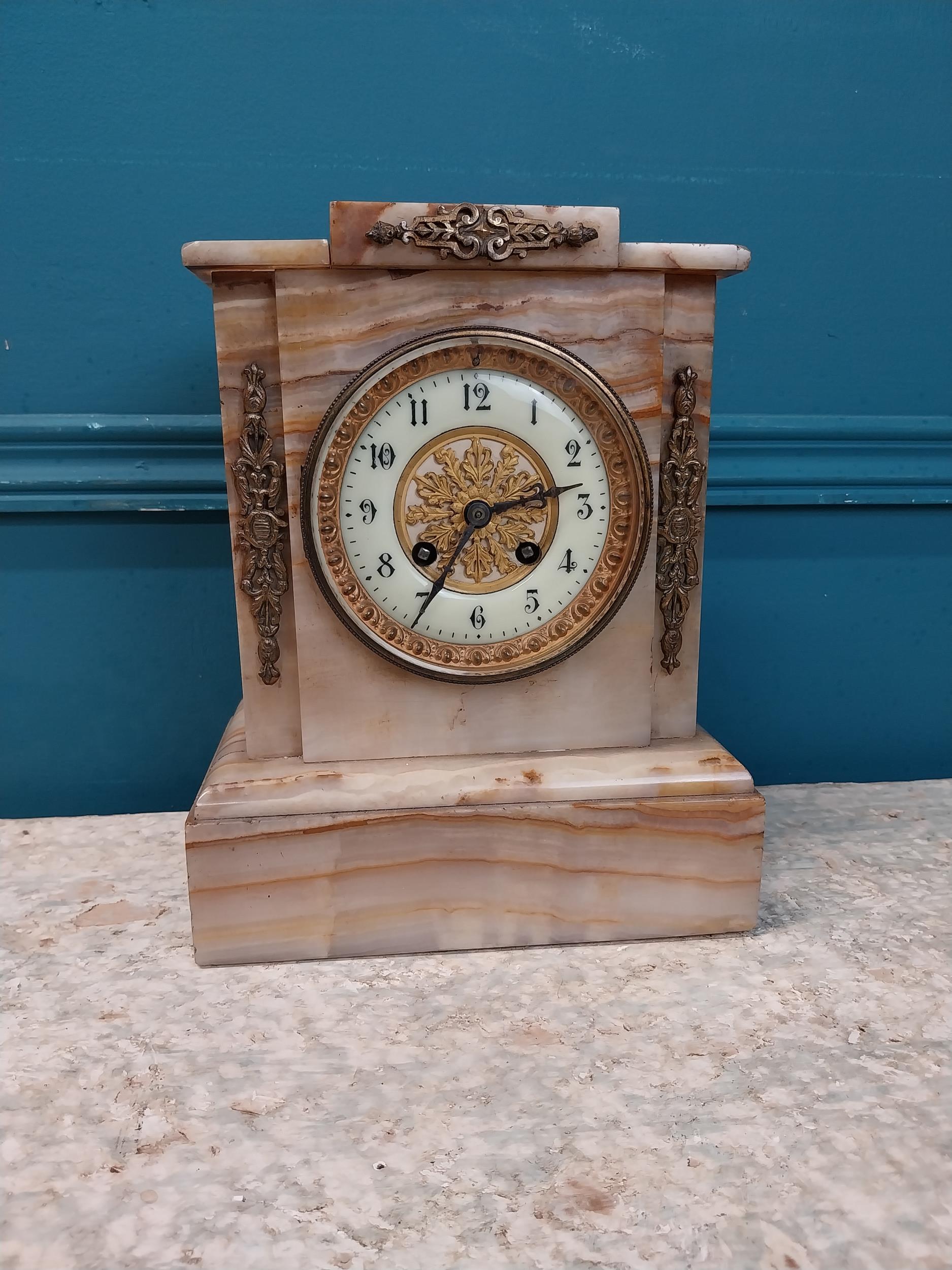 19th C. onyx mantle clock {26 cm H x 20 cm W x 12 cm D}.