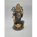 Gilded bronze Chinese Emperor figure with Tiger. {33 cm H x 20 cm W x 17 cm D}.