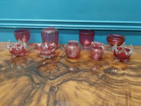 Nine pieces of 19th C. ruby glass.