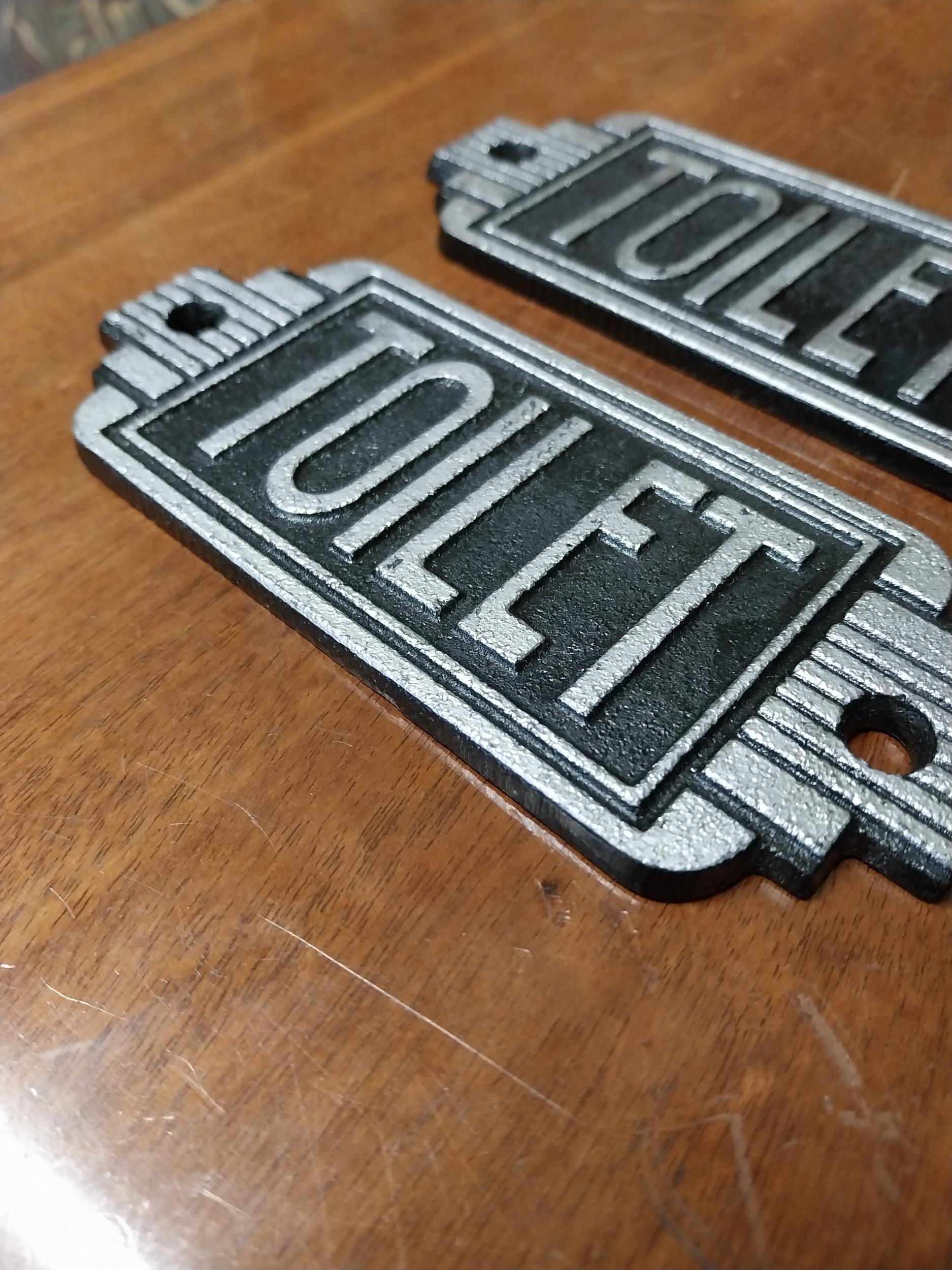 Pair of cast iron Toilet signs in the Art Deco style {6 cm H x 15 cm W}. - Image 2 of 2