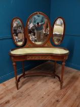 Edwardian Kingwood dressing table with glass top, ormolu mounts and single drawer in the frieze