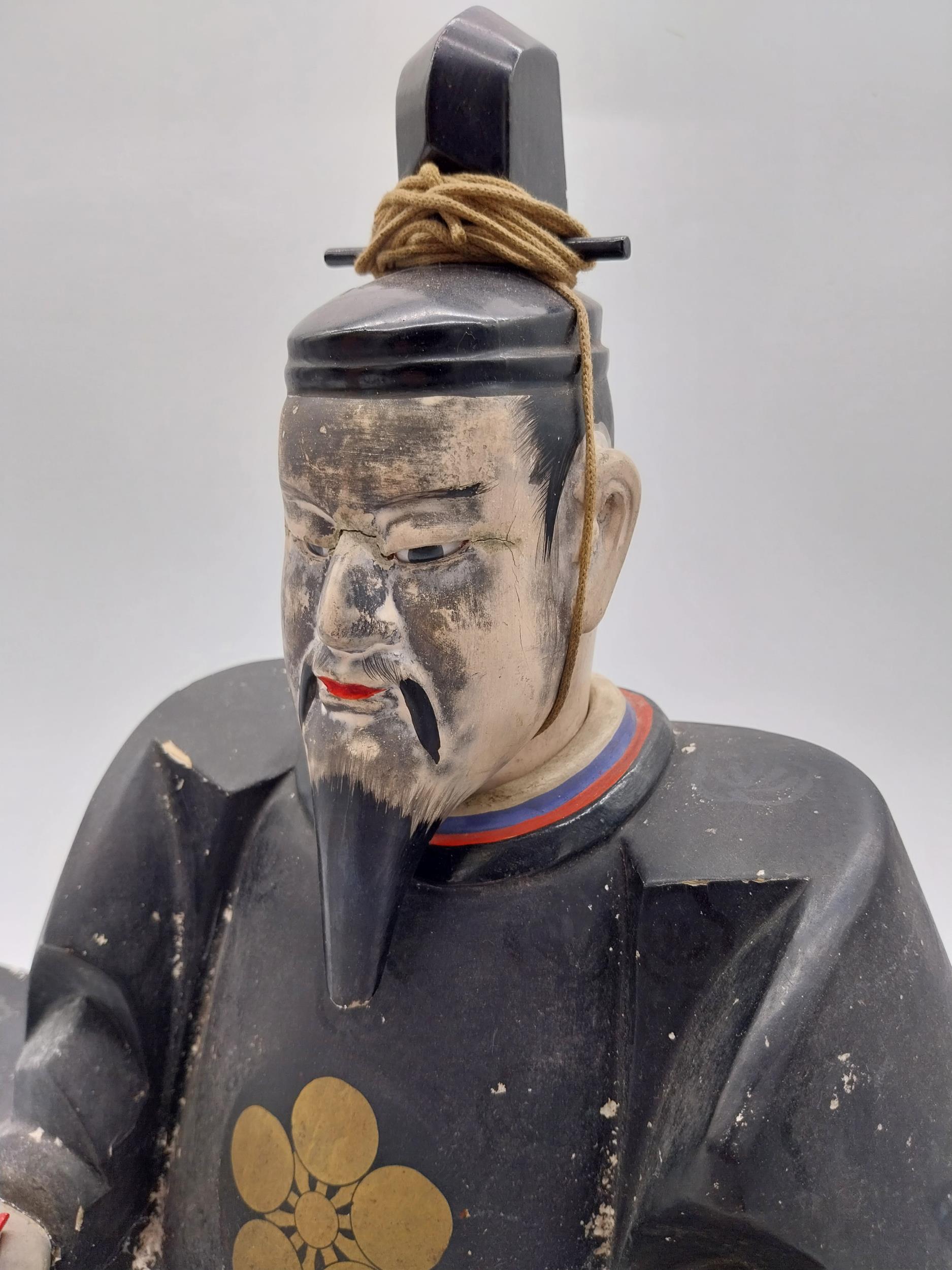 Carved painted pine and lacquered figure of Scholar. {37 cm H x 50 cm D x 20 cm D}. - Image 3 of 5