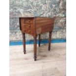 19th C. mahogany drop leaf table raised on turned legs {68 cm H x 37 cm W x 54 cm D}.