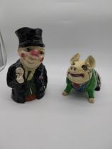 Early 20th C. novelty Toby Jug and pig. {28 cm H x 20 cm W X 20 cm D} and {20 cm H x 30 cm W x 16 cm