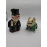 Early 20th C. novelty Toby Jug and pig. {28 cm H x 20 cm W X 20 cm D} and {20 cm H x 30 cm W x 16 cm