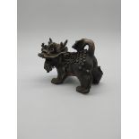 White metal Chinese Dog of Fu. {24 cm H x 19 cm W x 12 cm D}.