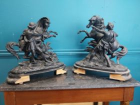Pair of 19th C. spelter models of Marley Horses and Riders. {43 cm H x 41 cm W x 15 cm D}.