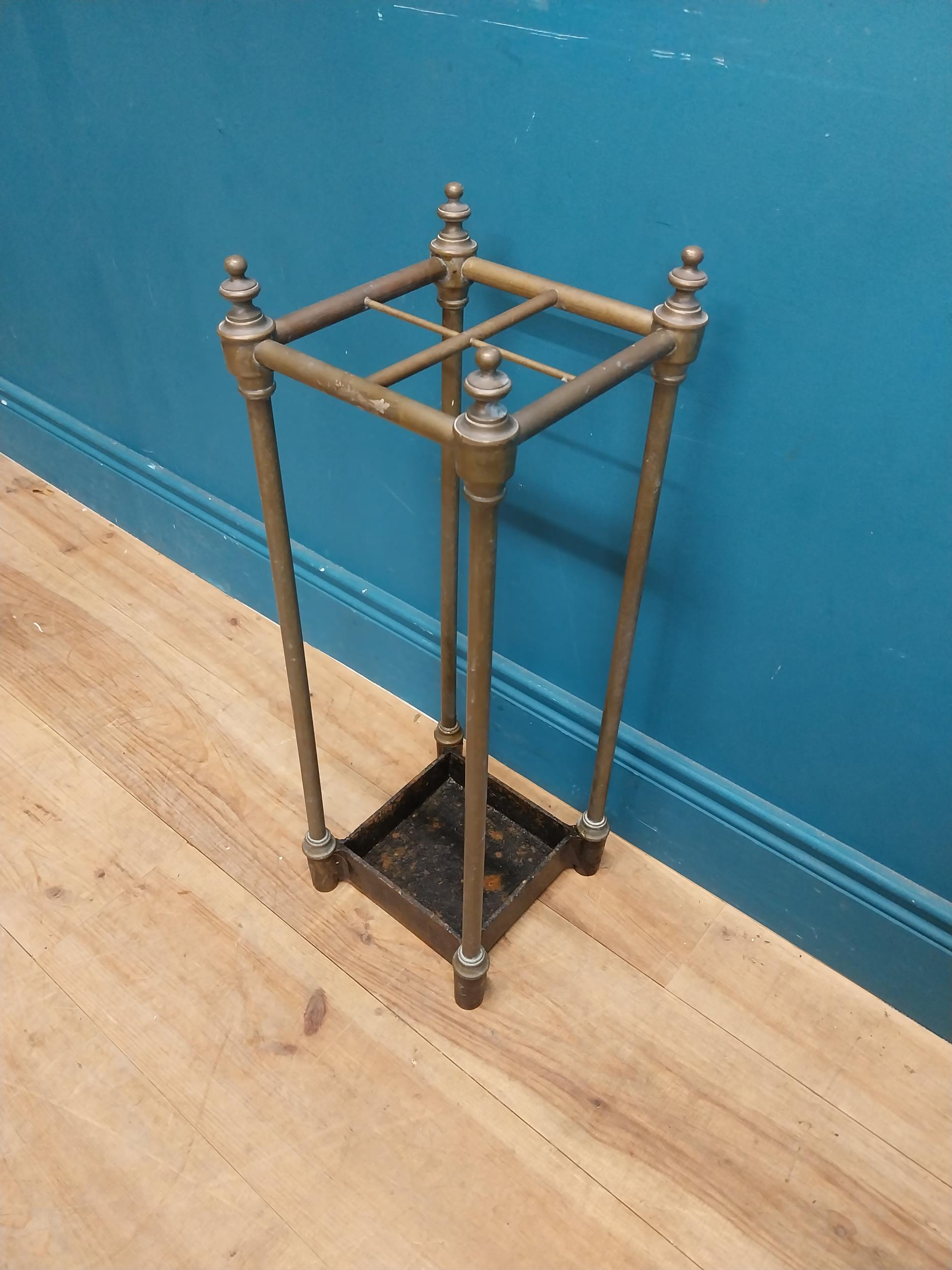 Edwardian brass and cast iron stick stand. {62 cm H x 22 cm W x 22 cm D}. - Image 4 of 4