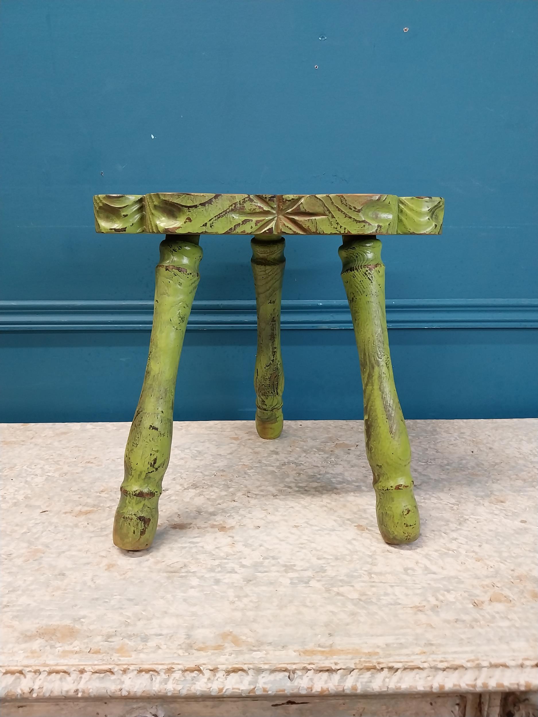 20th C. Irish painted pine milking stool {34 cm H x 30 cm W x 34 cm D}.