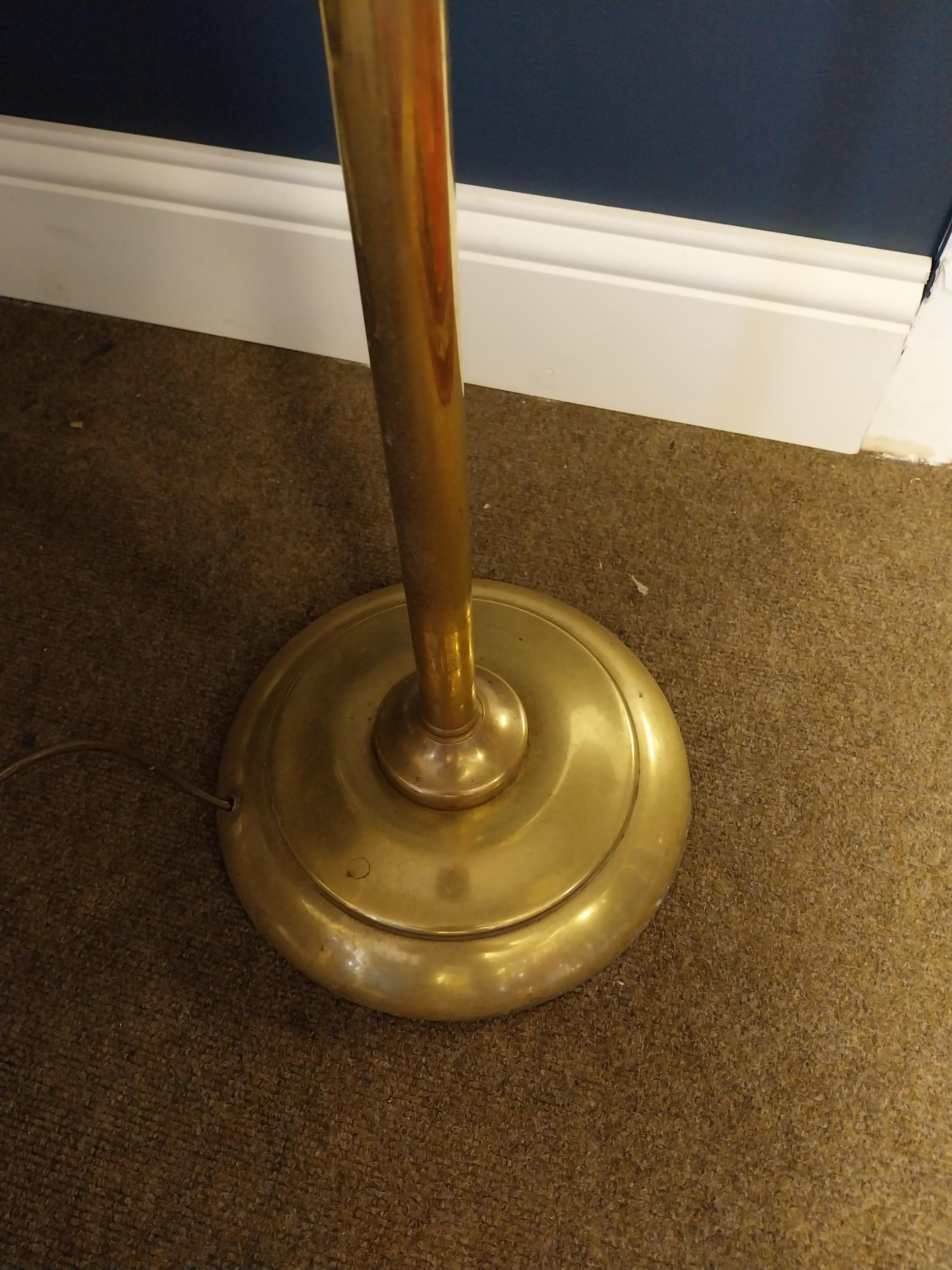 Edwardian brass floor lamp with cloth shade {150 cm H x 42 cm W x 26 cm D}. - Image 3 of 3