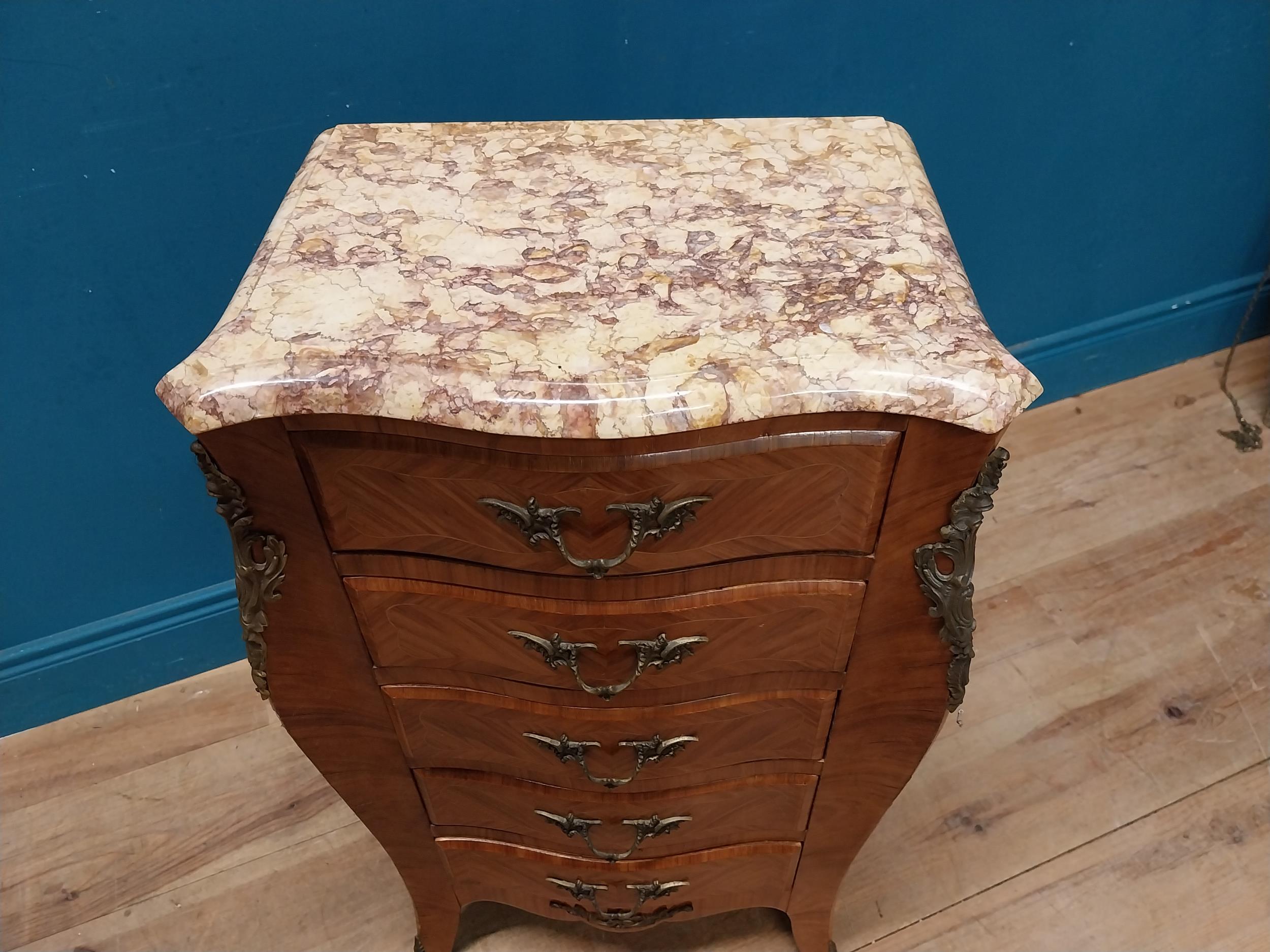 Edwardian kingwood chest of drawers with brass mounts and marble tops. {82 cm H x 45 cm W x 30 cm - Image 2 of 8