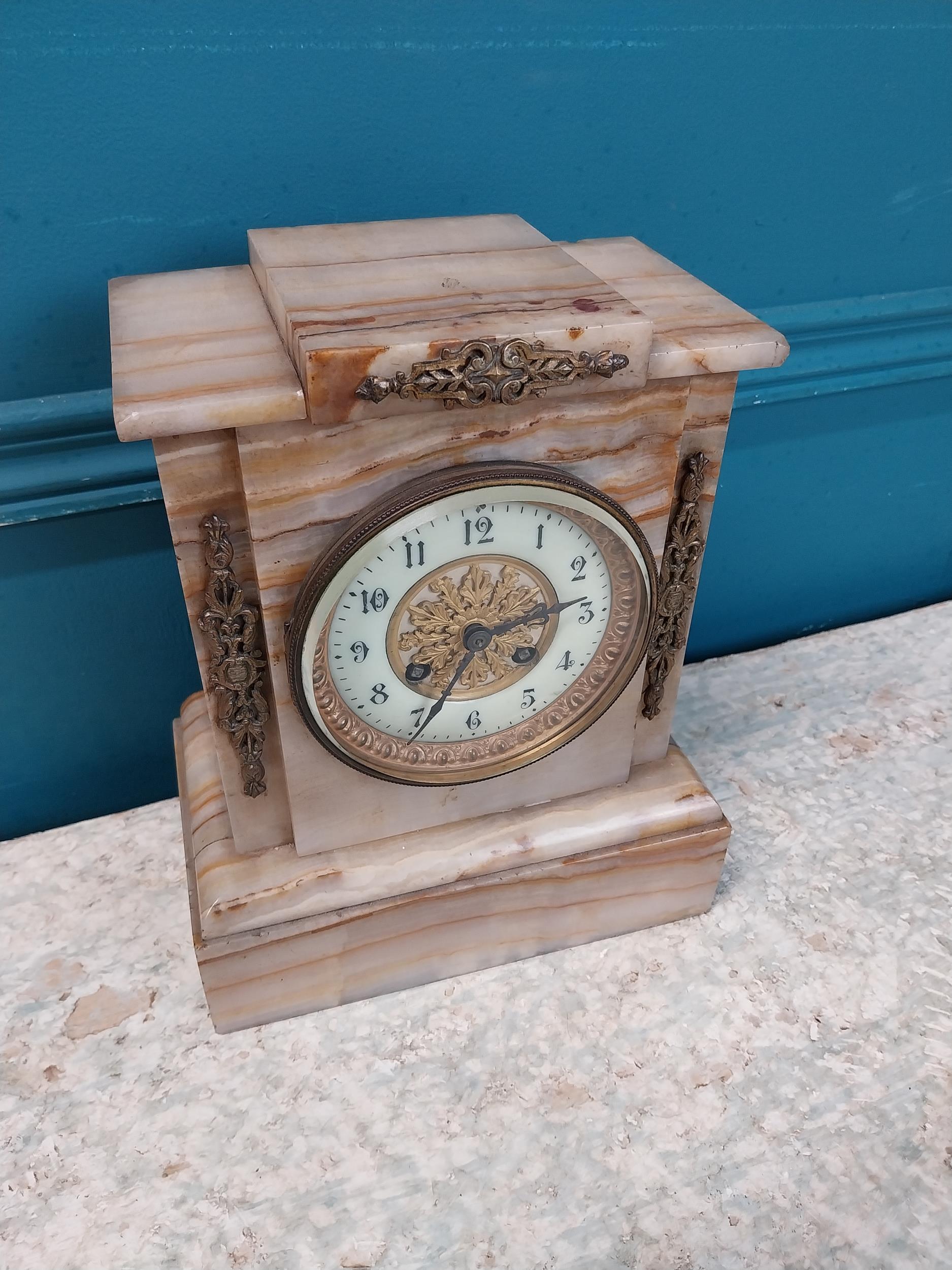 19th C. onyx mantle clock {26 cm H x 20 cm W x 12 cm D}. - Image 4 of 6